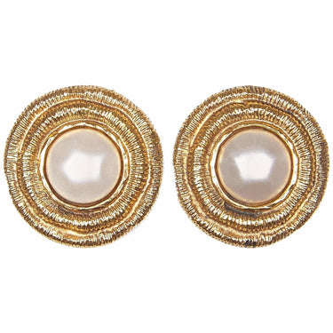 ARCHIVE - Chanel 1980s Large Gold Gilt Pearl Earrings