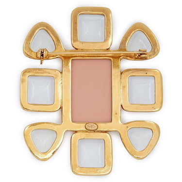 ARCHIVE - Chanel 1990s Gold Plated Gripoix Glass and Rose Enamel CC Brooch