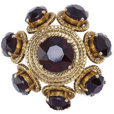 ARCHIVE - Christian Dior 1960s Large Flower Drop Brooch With Garnet Prong Set Rhinestones