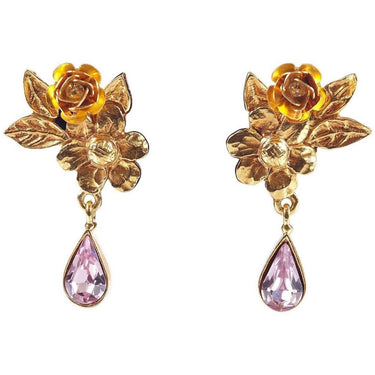 ARCHIVE - Christian Lacroix 1990s Gold Tone Crystal Drop Earrings
