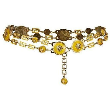ARCHIVE - Gianni Versace 1990s Yellow and Gold Chain Statement Medusa Belt