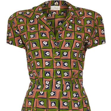 ARCHIVE - Late 1940s Very Early Suzy Perette Labelled Novelty Leaf Print Rayon Dress
