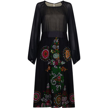 ARCHIVE - Robell 1970s Couture Black Silk Floral Chiffon Dress