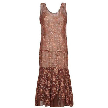 ARCHIVE - Russet Floral Chiffon 1920s Flapper Dress