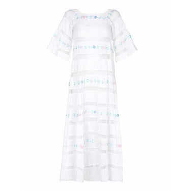 ARCHIVE - Tachi Castillo White Embroidered Cotton Mexican Wedding Dress