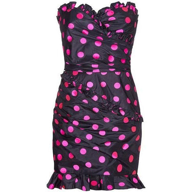 ARCHIVE - Ungaro 1980s Black Silk Taffeta Polka Dot Off-Shoulder Cocktail Dress