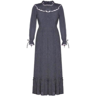 ARCHIVE - Vera Mont 1970s Prairie Navy Polka Dot Dress