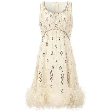 ARCHIVE - White 1960s Beaded Dress With Feather Trim