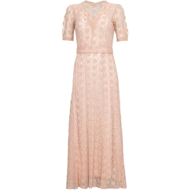 1930s Sheer Pale Pink Embroidered Lace Tea Dress Gown