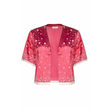 Cavanagh's 1950s Crimson Silk Satin Cropped Beaded Evening Jacket