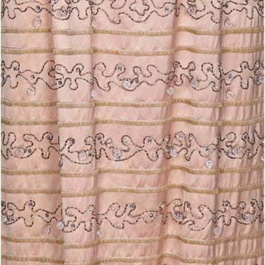 ARCHIVE - Ceil Chapman 1950s Peach Silk Dress With Beading and Velvet Ribbon Applique