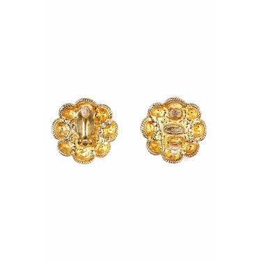 ARCHIVE - Chanel 1980s Gold Gilt Flower Earrings with Faux Pearl Detail