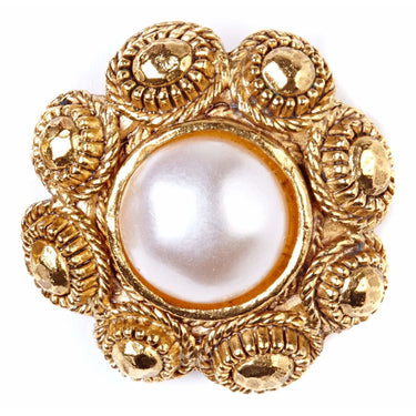 ARCHIVE - Chanel 1980s Gold Gilt Flower Earrings with Faux Pearl Detail