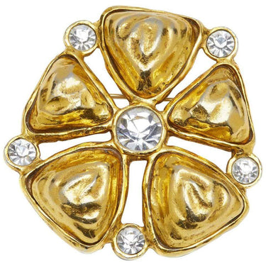 ARCHIVE - Chanel 1980s Statement Goldtone Flower Brooch With Large Rhinestone