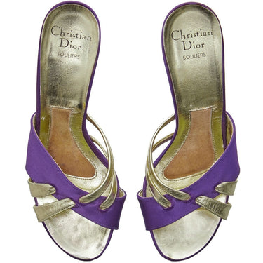 ARCHIVE - Christian Dior 1970s Purple and Gold Tone Heeled Sandals