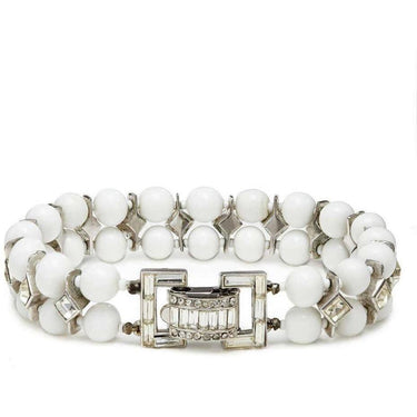 ARCHIVE - Christian Dior By Kramer 1950s Milk Glass Deco Bracelet With Crystal Rhinestones