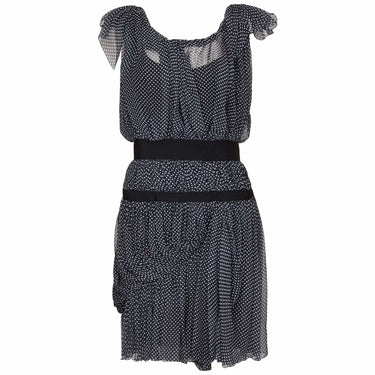ARCHIVE: Christian Lacroix Couture 1990s Navy Silk Chiffon Polkadot Dress