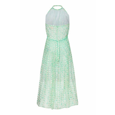 ARCHIVE - Courrèges 1970s Silk Chiffon Aquamarine Halter Neck Pleated Maxi Dress