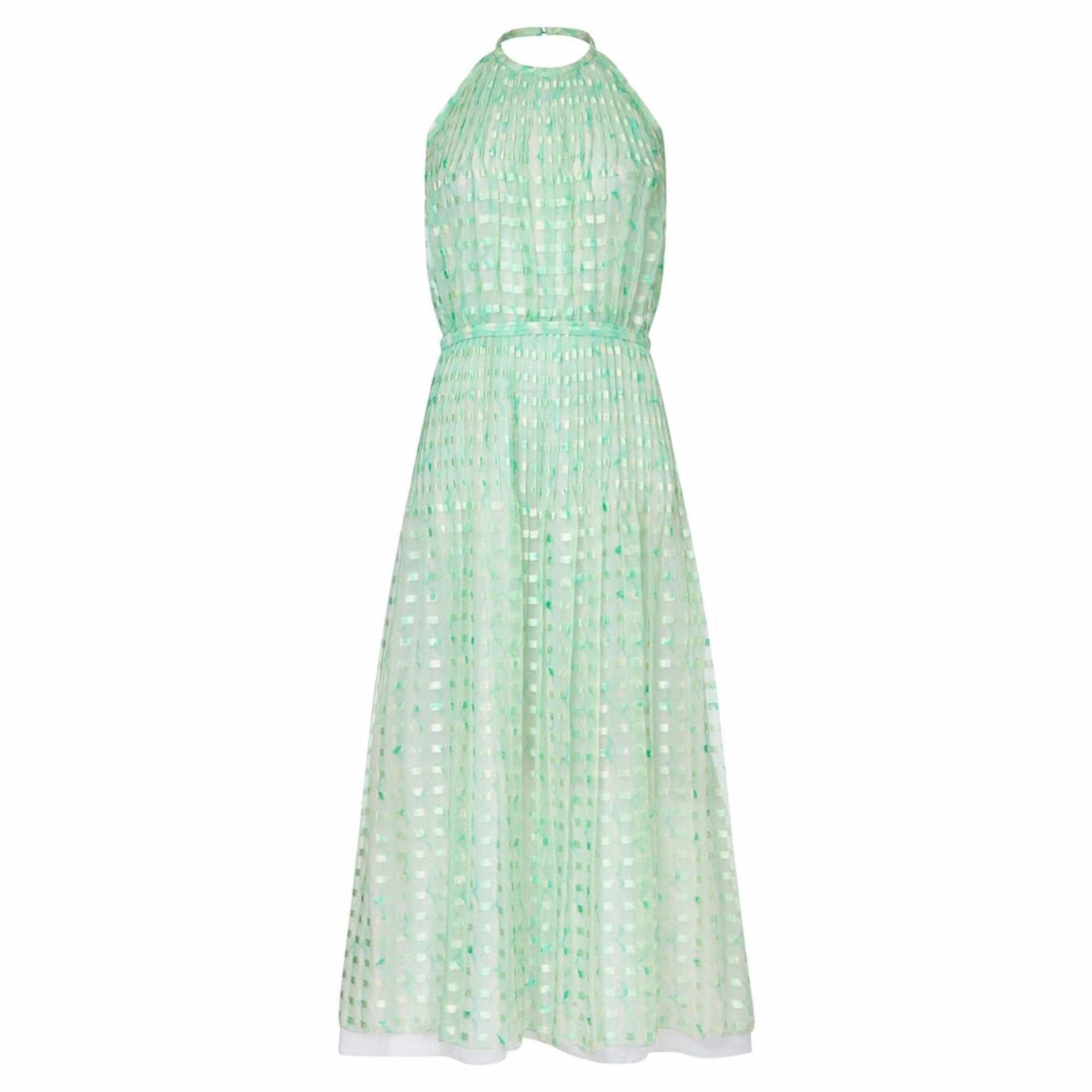 ARCHIVE - Courrges 1970s Silk Chiffon Aquamarine Halter Neck Pleated CIRCA VINTAGE ARCHIVE - Courrges 1970s Silk Chiffon Aquamarine Halter Neck Pleated CIRCA VINTAGE