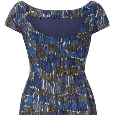 ARCHIVE - Frank Usher 1950s Printed Abstract Blue Silk Dress