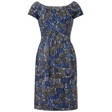 ARCHIVE - Frank Usher 1950s Printed Abstract Blue Silk Dress