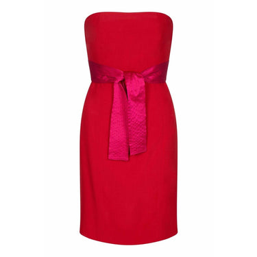 Gianfranco Ferre 1980s Red Cocktail Dress With Shocking Pink Fan Detail