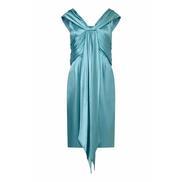 ARCHIVE - Hardy Amies Couture 1950s Silk Satin Aquamarine Occasion Dress