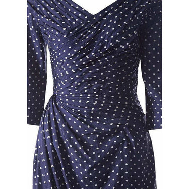 ARCHIVE - Henri 1950s Silk Navy Polkadot Dress With Pleating Detail
