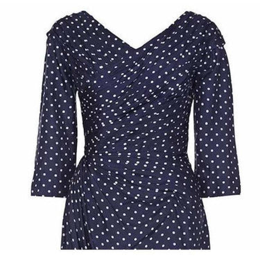 ARCHIVE - Henri 1950s Silk Navy Polkadot Dress With Pleating Detail
