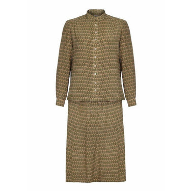 ARCHIVE - Hermes 1970s Silk Sage Green Oakleaf Print Blouse and Skirt Suit