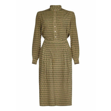 ARCHIVE - Hermes 1970s Silk Sage Green Oakleaf Print Blouse and Skirt Suit