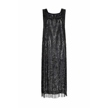 ARCHIVE - 1920s Haute Couture Black Sequin Flapper Dress With Tassel Hemline
