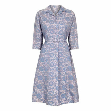 ARCHIVE - 1950s Blush & Blue Lace Belted Shirt Waister Dress
