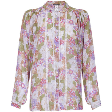 1970s Jeff Banks Floral Chiffon and Lace Blouse