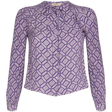 1970s Jeff Banks Geometric Purple Blouse
