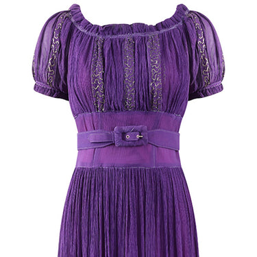 ARCHIVE: Late 1940s or 1950s Baroque Deep Purple Silk Chiffon Evening Dress