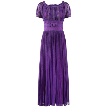ARCHIVE: Late 1940s or 1950s Baroque Deep Purple Silk Chiffon Evening Dress