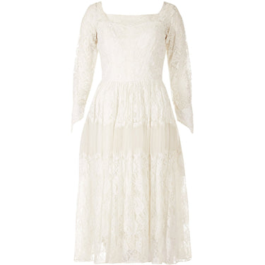 1950s White Chantilly Lace Wedding Dress