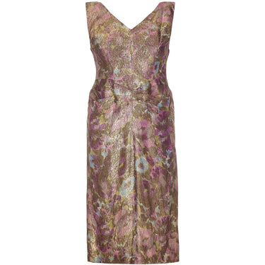 ARCHIVE - Late 1950's Green and Purple Floral Lame Cocktail Dress