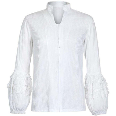 ARCHIVE - Mexicana 1970s White Cotton Pin-Tuck Blouse with Lace Bubble Sleeves