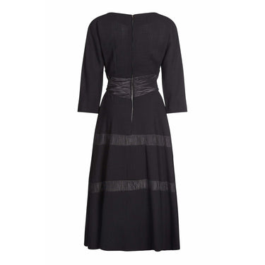 ARCHIVE - Mollie Parnis 1950s Black Dress with Pleated Ribbon Inserts