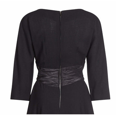 ARCHIVE - Mollie Parnis 1950s Black Dress with Pleated Ribbon Inserts