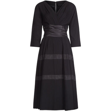 ARCHIVE - Mollie Parnis 1950s Black Dress with Pleated Ribbon Inserts
