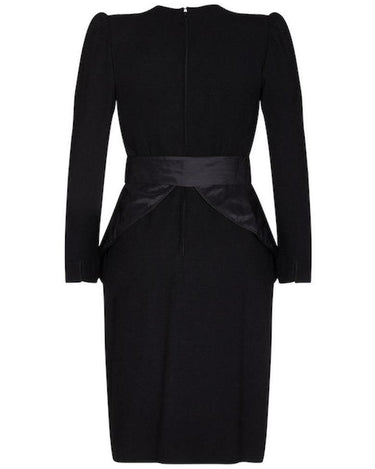 Nina Ricci 1980s Black Wool and Silk Cocktail Dress with Front Bow Detail