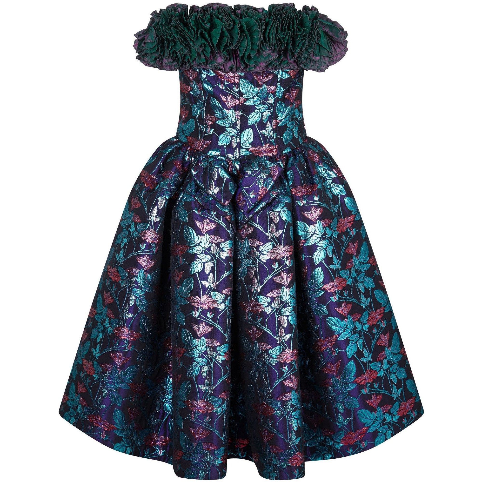 Nina Ricci 1990s Haute Couture Puff Skirt Party Dress with Ruffle Neckline