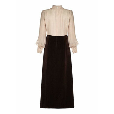 ARCHIVE - Salvador 1970s Chocolate Brown Velvet Cream Silk Dress and Waistcoat Ensemble