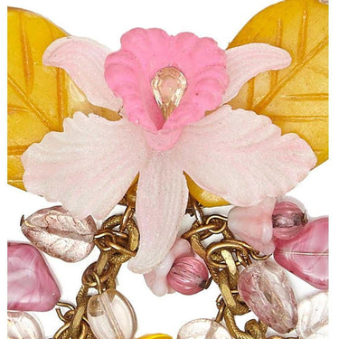 ARCHIVE - Spectacular 1960s Miriam Haskell Yellow and Pink Glass Orchid Necklace