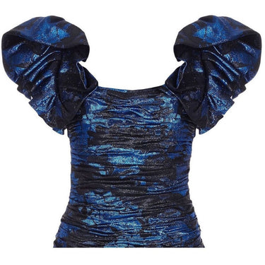 ARCHIVE: Ungaro 1980s Blue & Black Lame Cocktail Dress