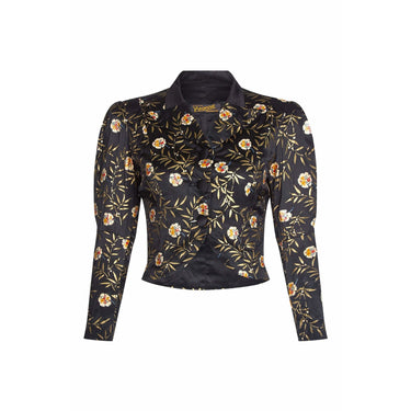 Yvonne of Cherbourg 1930s Black Hand Painted Silk Cropped Jacket