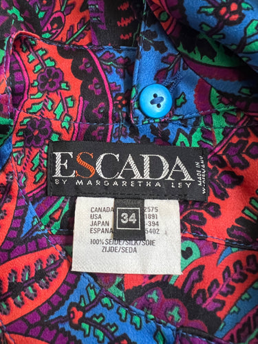 ARCHIVE - 1980s Escada Jewel Toned Paisley Silk Blouse with Detachable Collar